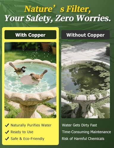 Mellbree Bird Bath Copper Disk, 0.6mm Reinforced 99.99% Pure Copper Cleaning Disk for Physical Safe Clean Water All-Season, Universal Fit for Outdoor