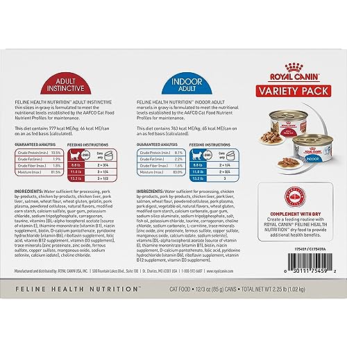 Royal Canin Feline Health Nutrition Indoor Adult & Adult Instinctive Thin Slices in Gravy and Morsels in Gravy Variety Pack Cat Food, 3 oz (Pack of