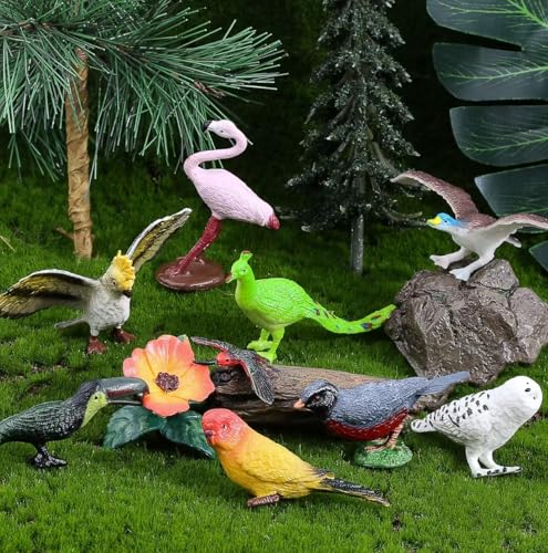 30Pcs Birds Animal Figures Playset,Assorted Realistic Bird Wildlife Toys with Nest Eggs,Parrot,Owl,Eagle,Hummingbird,Flamingo for Kids Educational