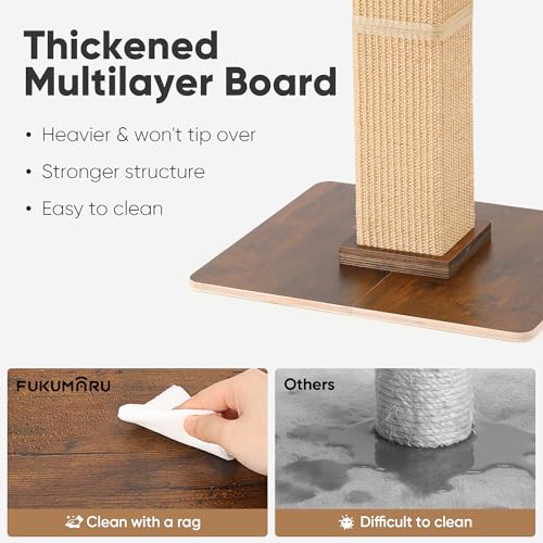 FUKUMARU Cat Scratching Post, Retro-Style Tall Scratch Posts with Perch for Infoor Cats Adults, Large Cat Scratcher Tower with Bed, Natural Sisal