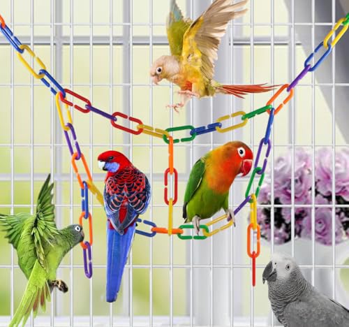 200-Piece Rainbow Plastic Chain Links & Toys - Interlocking C-Clip Bird Cage Accessories for Parakeets, Sugar Gliders, Small Pets (Climbing/Swinging
