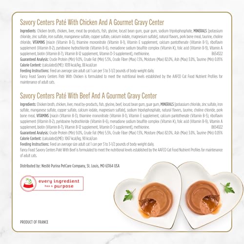Purina Fancy Feast Savory Centers Wet Cat Food Pate Variety Pack With Chicken, Salmon, Beef, and Tuna Pate with Gravy Center - (2 Packs of 12) 3 oz.