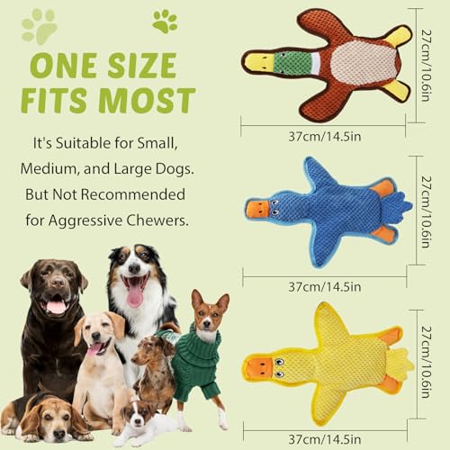 Dog Toys 3-Pack Cute Duck Shapes Puppy Toys No-Stuffing Squeaky and Crinkle Interactive Dog Chew Toy for Small to Large Breeds