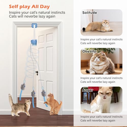 Interactive Cat Toy, Flapping Bird & Rotating Feather Teaser for Indoor Cats, Hanging Doorway Cat Toys with Fishing Pole for Exercise, Boredom Relief