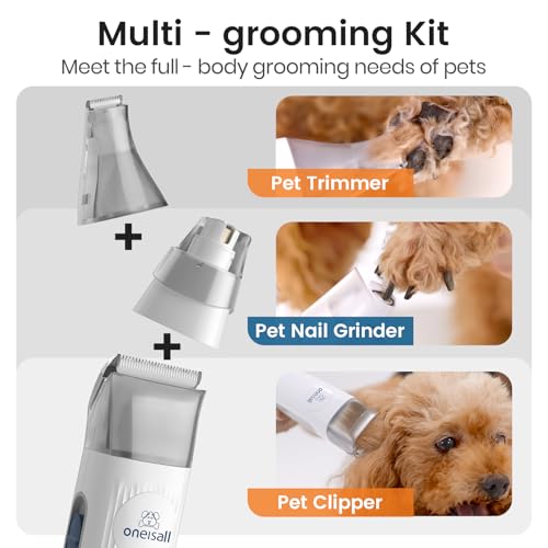 oneisall Dog Grooming Vacuum, Pet Grooming Vacuum with Clipper Nail Grinder, 1.5L Dust Cup Dog deshedding Brush with 7 Tools for Shedding Pet Hair