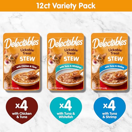 Delectables Lickable Treat Stew Wet Cat Treat Variety Pack, Food Topper, Hydrating, Grain-Free, No Fillers, No By-Products, No Added Preservatives