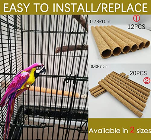 20Pcs Sand Perch Covers for Bird - Bird Perchs Covers 7.5" Long x 3/8" Diameter Bird perches for Parakeets, Lovebirds, Parrotlets, Canaries and Other
