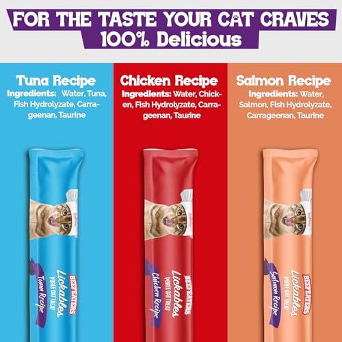 Beefeaters wet cat treats lickable 48 Count Puree Variety Pack - Salmon Tuna Chicken for Hydration & Training, Grain Free Taurine Enriched High