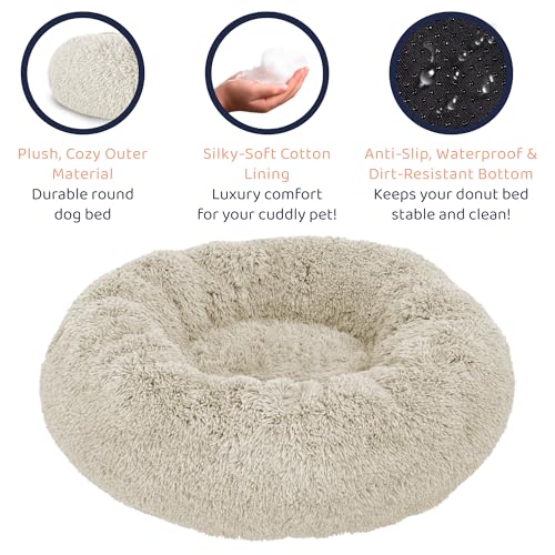 Donut Dog Bed - Premium Comfort for Anxiety Relief - Fluffy & Calming Design with Ultra-Plush Support | Cozy Round Dog Bed with Super Soft Circle Style (Cream, Small)