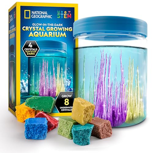National Geographic Underwater Crystal Growing Aquarium Science Kit – Grow 8 Colorful Crystals Underwater | 360-Degree Secure Viewing Canister