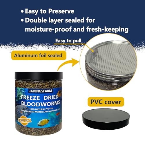 JADINGSFRAM Blood Worms Fish Food 3.5 oz, Freeze Dried Bloodworms for Fish, Bloodworms Fish Food for Freshwater Saltwater Tropical Fish Betta Cichlid