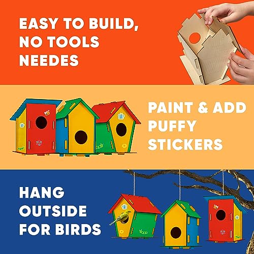12 DIY Bird House Kits For Children to Build - Wood Birdhouse for Kids to Paint - Unfinished Bird Houses - Spring Crafts Kits - Wooden Arts & Craft