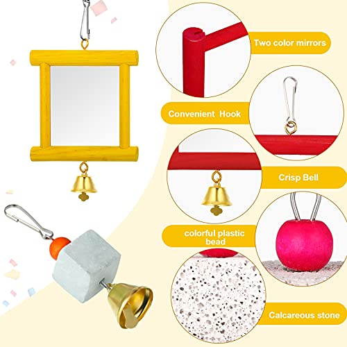 Sumind 6 Pieces Chicken Mirror Chicken Toys for Coop with Bells, Hen Xylophone Toy with 8 Metal Keys, Parrot Grinding Stone, Sepak Takraw Toy
