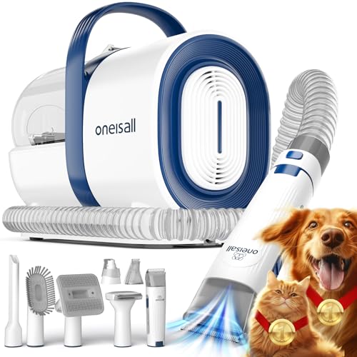 oneisall Dog Grooming Vacuum, Pet Grooming Vacuum with Clipper Nail Grinder, 1.5L Dust Cup Dog deshedding Brush with 7 Tools for Shedding Pet Hair