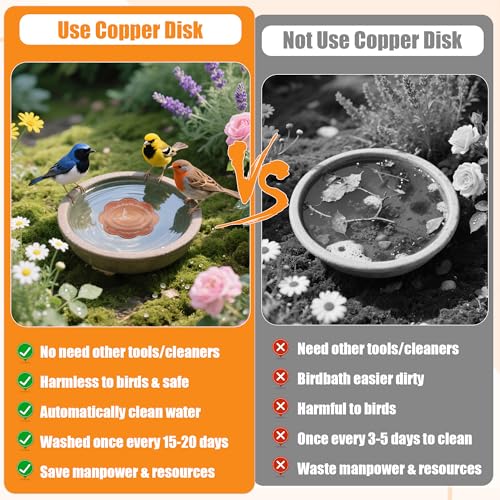 1P 4inches Bird Bath Purification Disk, 99.99% Pure Copper Bird Bath Disc Safe Birdbath Cleaner Disks for Outdoor All-Season Use 0.6mm Birdbaths