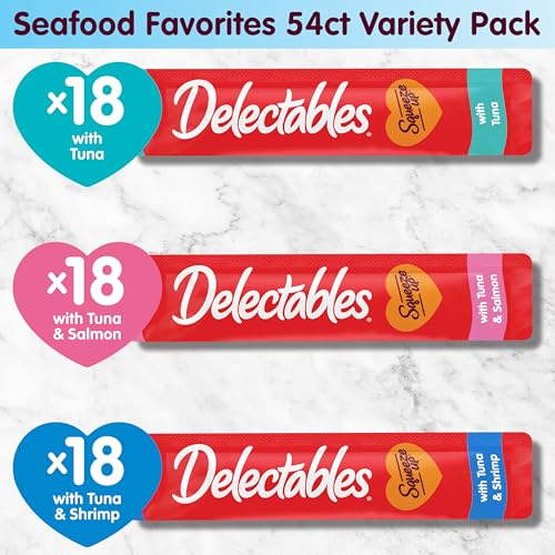 Delectables Squeeze Up Seafood Variety Pack, Creamy Squeezable Puree, Lickable Wet Cat Treats, Grain Free, No Added Fillers, No by-Products, No Added