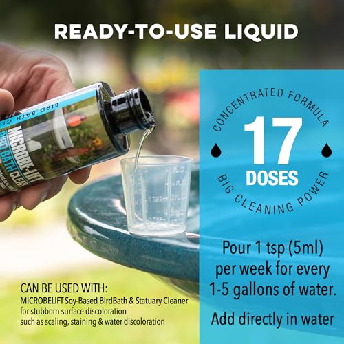 Microbe-Lift Bird Bath Clear Two-in-One Water Cleaner – 4 Oz – Safe for Birds, Fish & Frogs – Cleans Outdoor Birdbaths & Fountains – Natural Formula