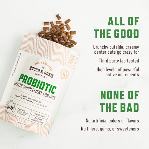 Rocco & Roxie Cat Probiotics, Health Supplement for Cats, Prebiotic & Postbiotic for Digestive + Gut Support, Constipation Relief, Anti Diarrhea