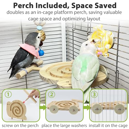 Bird Foraging Toys with Perch, Kiln-Dried Wood Bird Enrichment Toys for Slow Feeder, Parakeet Toy for Cages Reduce Seed Mess, Visible Food Design