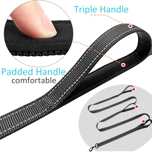 3 Handle Dog Leash 10FT Triple Handle Reflective Large Medium Dog | Multi Handles Heavy Duty Training Lead with Padded Traffic Handles for Control