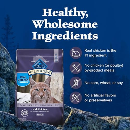 Blue Buffalo Wilderness Natural Adult Dry Cat Food, High-Protein and Grain-Free Diet, Supports Healthy Muscle Development and a Healthy Immune