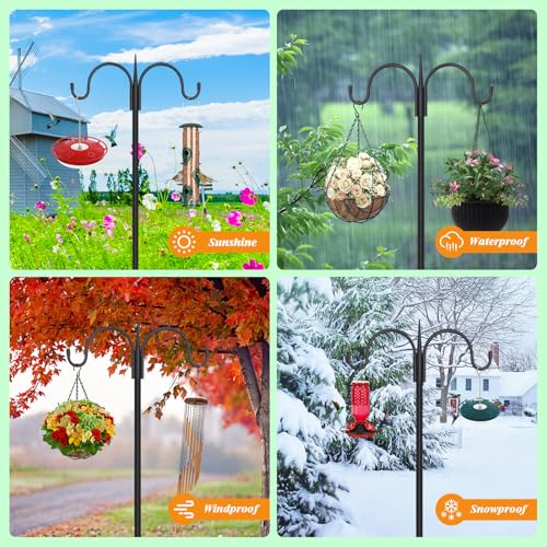 FEED GARDEN Heavy Duty Shepherds Hook 76" Double Hooks Adjustable (44/60/76") - Alloy Steel 5-Prong Base, 17lb Capacity - Easy Assembly Bird Feeder