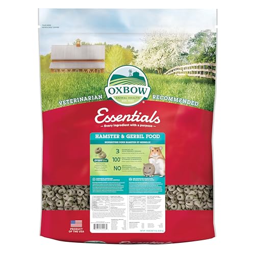 Oxbow Essentials Hamster and Gerbil Food – Complete Daily Diet with Vitamins & Minerals, High-Fiber Uniform Pellets for Balanced Nutrition