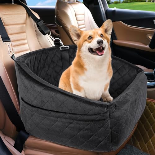 NEEZUKAR Dog Car Seat for Small Medium Dogs,Detachable Washable Dog Booster Seat Under 30lbs, Pet Car Seat Travel Bed with Storage Pockets and Dog