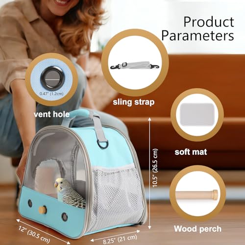 Small Bird Travel Cage Carrier, Portable Parrot Parakeet Carrier with Standing Perch and Comfy Mat, Budgies Carry Transport Bag for Vet Visit