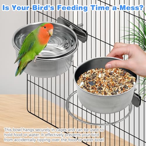 Tfwadmx Bird Feeding Dish Cups Parrot Food Bowl Clamp Holder Coop Cup, 2PCS Bird Cage Water Bowl for Parakeet African Greys Conure Cockatiels