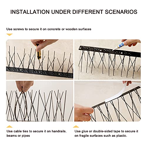OFFO Black Pre-Assembled Bird Spikes, 304 Stainless Steel Pigeon Spikes for Outside, Cover 10.8 Feet, Easy Installation for Balcony, Roof, Window
