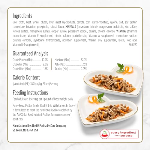 Purina Fancy Feast Petites Tender Beef Entree With Carrots in Gravy Gourmet Wet Cat Food - (Pack of 12) 2.8 oz. Tubs