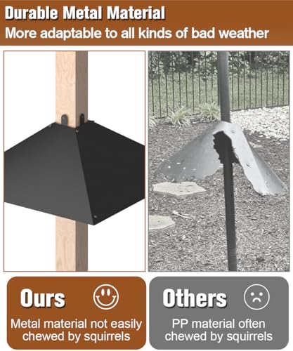 Queension Metal Squirrel Baffle for 4x4 Post, 17 Inch Squirrel Proof Baffles for Bird Feeder Poles, Outdoor Guard for Wooden Pole to Deter Raccoons