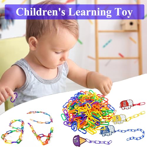 200-Piece Rainbow Plastic Chain Links & Toys - Interlocking C-Clip Bird Cage Accessories for Parakeets, Sugar Gliders, Small Pets (Climbing/Swinging