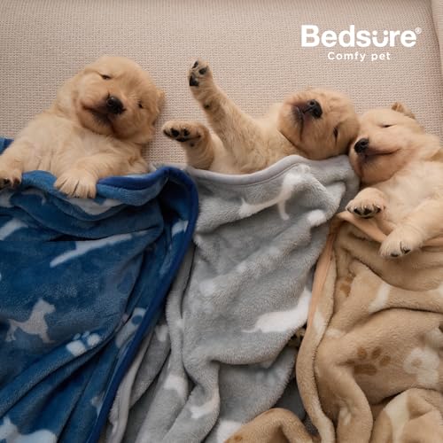 Bedsure 3-Pack Dog Blanket, Ultra-Soft Flannel Fleece Puppy Blanket with Cute Dog Prints, Machine Washable Pet Blanket for Indoor Crate Bed & Travel