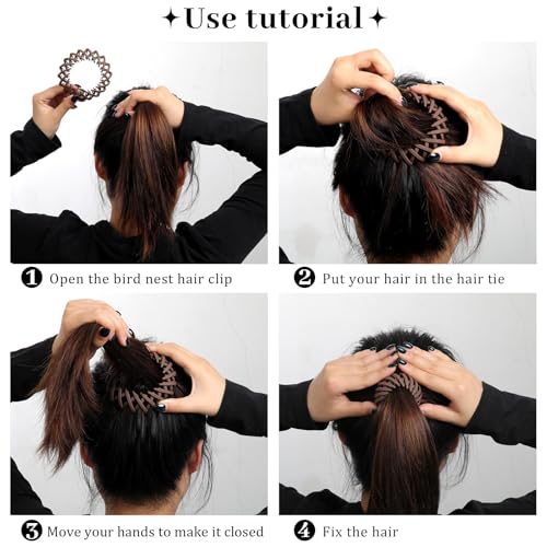 6Pcs Bird Nest Magic Hair Clips Hair Nest for Bun Strong Ponytail Holders Hair Accessories for Women Girls (Neutral, Small)