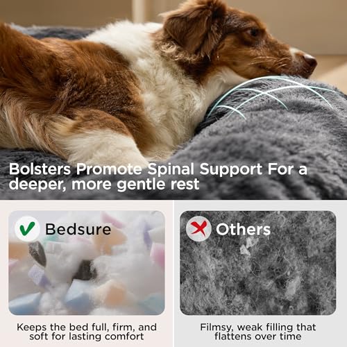 Bedsure SupportMax™ Calming Dog Beds Large Sized Dog - 36in Donut Washable Large Pet Bed,Anti-Slip ＆Removable Cover,420GSM Round Anti-Anxiety Fluffy