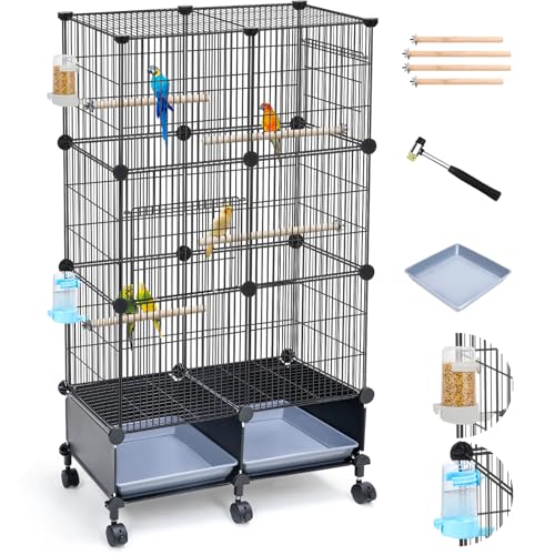 VISCOO Upgraded Encrypted 46-Inch Bird Cage, with Wooden Perches, Metal Parakeet Cage with Slide-Out Tray, Water Bottle&Feeder, Bird Cages for