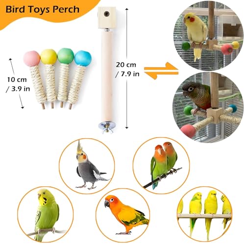 Bird Stand Perch Toy, Interactive Spinning Parakeet Toys, Wooden Exercise Wheel Parrot Toy, Enrichment Cockatiel Toy for Birds Cage, Bird Cage