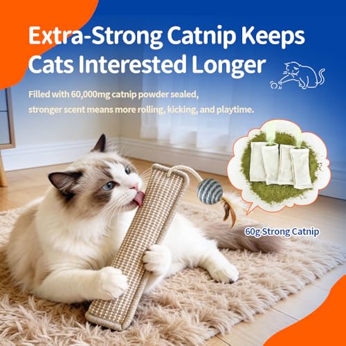 (2-Pack) Yesibeike Refillable Catnip Kicker Toy Kits, Washable Sisal Cover, 60g Catnip Pouch Each, Two Sisal Balls, Side Holes for DIY Teasers