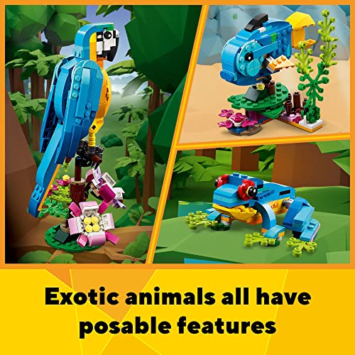 LEGO Creator 3 in 1 Exotic Parrot Building Toy Set, Transforms to 3 Different Animal Figures - from Colorful Parrot, to Swimming Fish, to Cute Frog