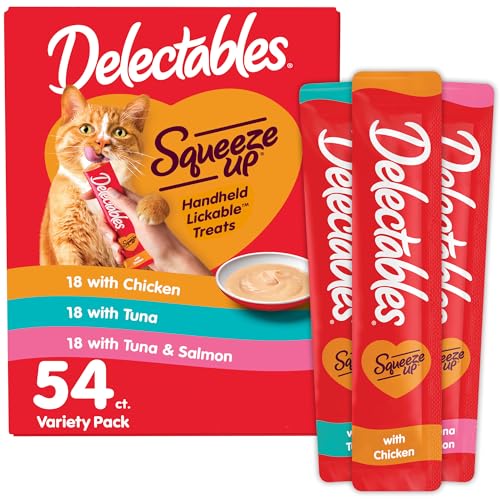 Delectables Squeeze Up Variety Pack, Creamy Squeezable Puree, Lickable Wet Cat Treats, Grain Free, No Fillers, by-Products, Preservatives, 0.5 Ounces