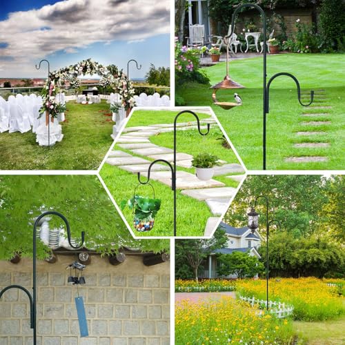 MIPON 78 Inch Double Shepherds Hooks for Outdoor Bird Feeder,Hanging Plants,Solar Light,Adjustable 78/62/46/30 Inch,3/4 Inch Width Garden Shepards