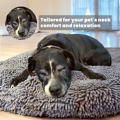 Muddy Mat® Cloud K-9 Dog Beds for Small Dogs & Cats, Soft & Relaxing Round Dog Bed, Chenille Material, Removable Cover, Washable & Dryer Safe – Grey