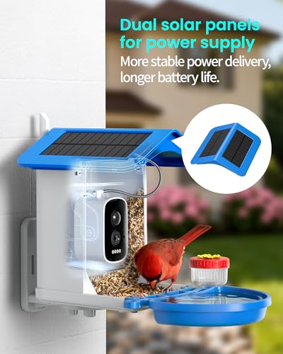 Smart Bird Feeder with Camera 2.5K QHD, AI Identify 16000+ Birds, Auto-Capture & Motion Detection, IP65 Waterproof, 5W Solar Panel, 140° Field of