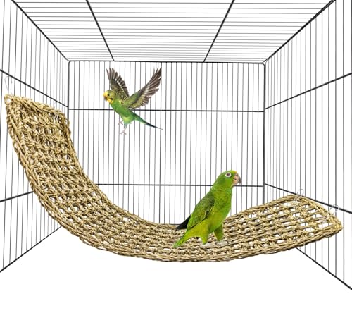 Bird Seagrass Mat 30" × 7" Parrot Natural Grass Woven Net Hammock Parakeet Climbing Rope Ladder Mat Chew Toys Cage Accessories for Pigeon Macaw