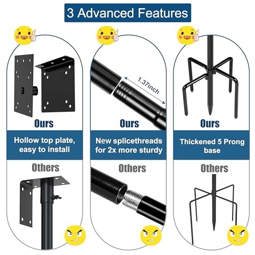 Ottsuls Bird Feeder Pole, 109 Inch Heavy Duty Bird House Pole Kit for Outdoors, with 5-Prong Base Feeding Station for Wild Birds Watching, Adjustable