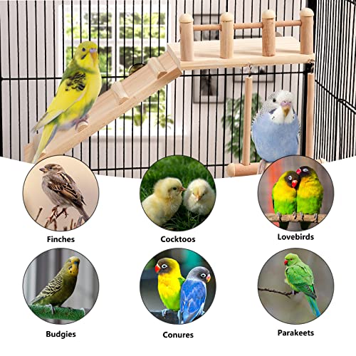 Bird Perches Platform Swing with Climbing Ladder, Parakeet Cage Accessories Wooden Playing Gyms Exercise Sturdy for Small Birds
