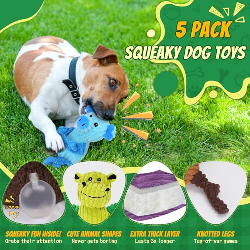 5 Pack Squeaky Dog Toys,Tough Stuffed Plush Dog Toys for Large Medium Small Dogs, Durable Plush Animal Dog Toy Bundle,Puppy Toys to Keep Them Busy