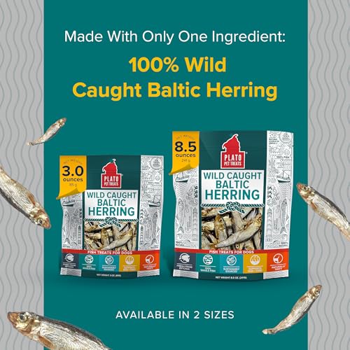 Plato Pet Treats Fish Dog Treats - Air-Dried, Single Ingredient Pet Treat - Omega 3 & 6 Fatty Acids to Support Skin and Coat - 100% Whole Fish - Wild
